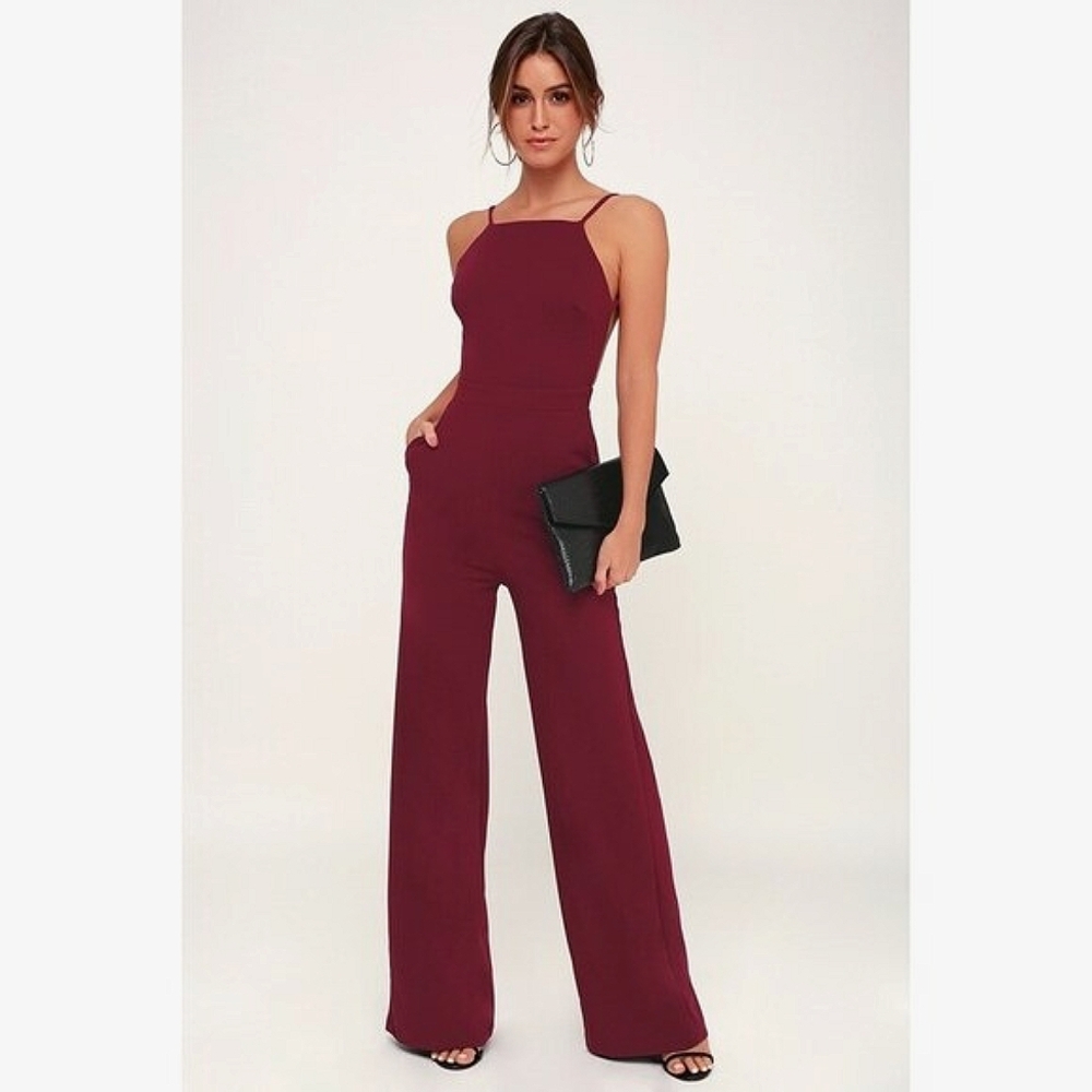 NWT Lulus Something To Behold Burgundy Jumpsuit Red
